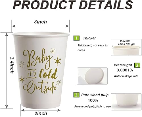 Miniatura 3 de Vasos de fiesta de invierno para baby shower, paquete de 20 vasos de papel desechables de Navidad con copos de nieve de 9 onzas para decoración de