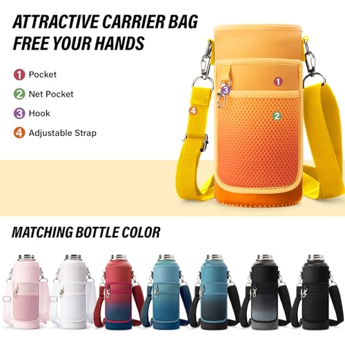 32 oz Insulated Water Bottle | Thickened Stainless Steel Vacuum Metal | Portable Sports Water Jug for Gym and Hiking with Straw, Carrier Bag, Handle Strap | BPA-Free 32 oz