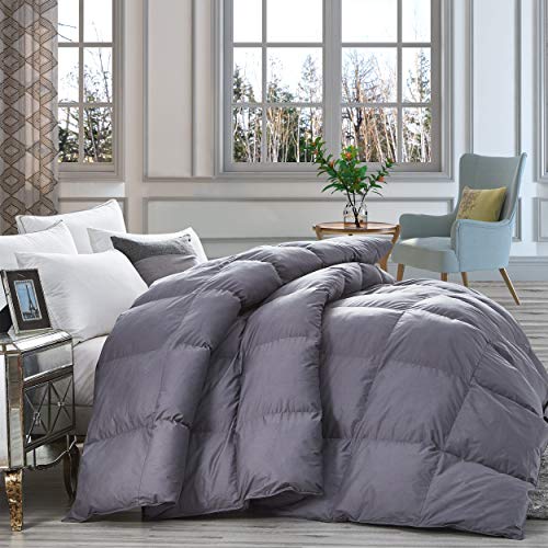 Luxurious Heavy Goose Down Comforter King Size Duvet Insert, Classic Gray, Premium Baffle