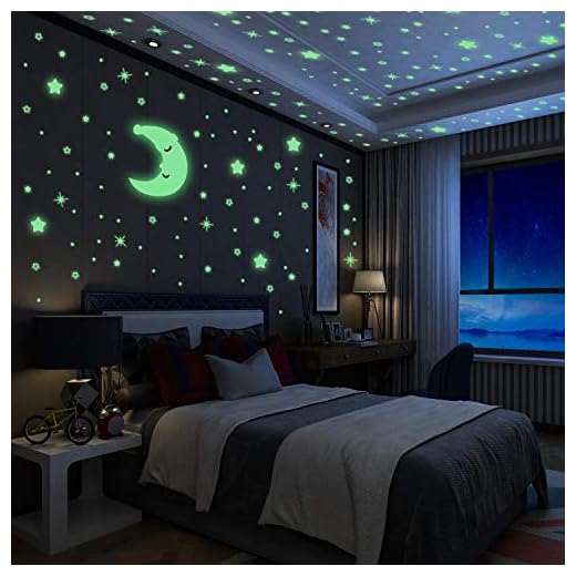 Luminoso Pegatinas de Pared Yosemy Luna y Estrellas, Fluorescente Decoración de Pared para Dormitorio de Niños, DIY Decoración de la Habitación Para Chico Niña Bebé, Casa Interior Mural, 200 Pzas