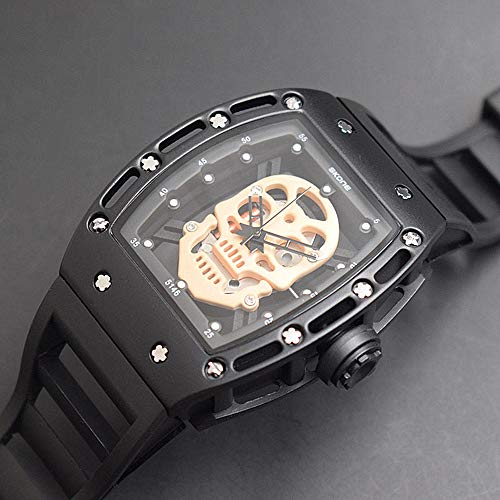 Unique Men's Skull Watches, Rectangle Skeleton Dial Sports Quartz Analog Mens Wrist Watches,Cool Diamond Big Face Skull Watches For Men #TOP2