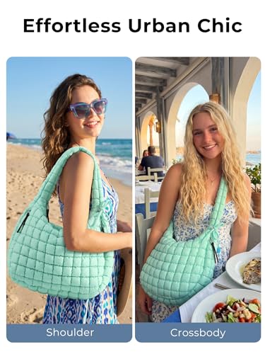 Image of Puffer Quilted Tote Bag for Women Nylon Crossbody Bags Puffy Purse Hobo Large Shoulder Bag Trendy