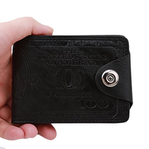 Men US Dollar Bill Wallet PU Leather Credit Card Photo Holder Bifold Billfold With Buttons (Black)3