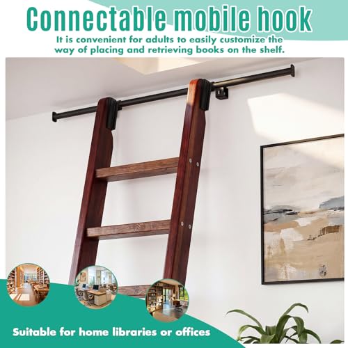 Image of Zonon 4 ft Metal Extension Track for Hook Rolling Kit System for Rolling Library Step Ladder No Rollers, No Ladder