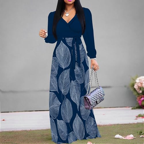 Image of PinkPatty Plus Size Dresses for Curvy Women V Neck Flowy Long Sleeves Wrap Maxi Dress Travel Vacation Outfits