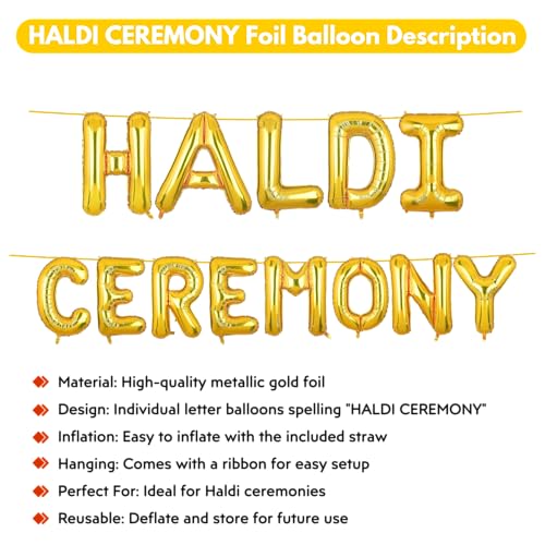 Image of Haldi Ceremony Banner Gold for Wedding Boys Girls Men Women Foil Balloon Decoration Decor Celebration Golden