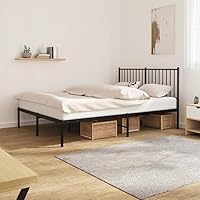 Homgoday Metal Bed Frame with Headboard Black 135x190 cm 4FT6 Double, Single/Double Bed Frame Bedstead for Bedroom, Bed Frame for Adults/Teenagers, Bedroom Dorm Guest Room Furniture 4342