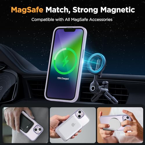 Image of Miracase Magnetic for iPhone 14 Plus Case 6.7 inch (Compatible with MagSafe)(with 2X Screen Protectors) Military-Grade Protection, Anti-Fingerprint Translucent Matte Phone Case Cover, Light Purple