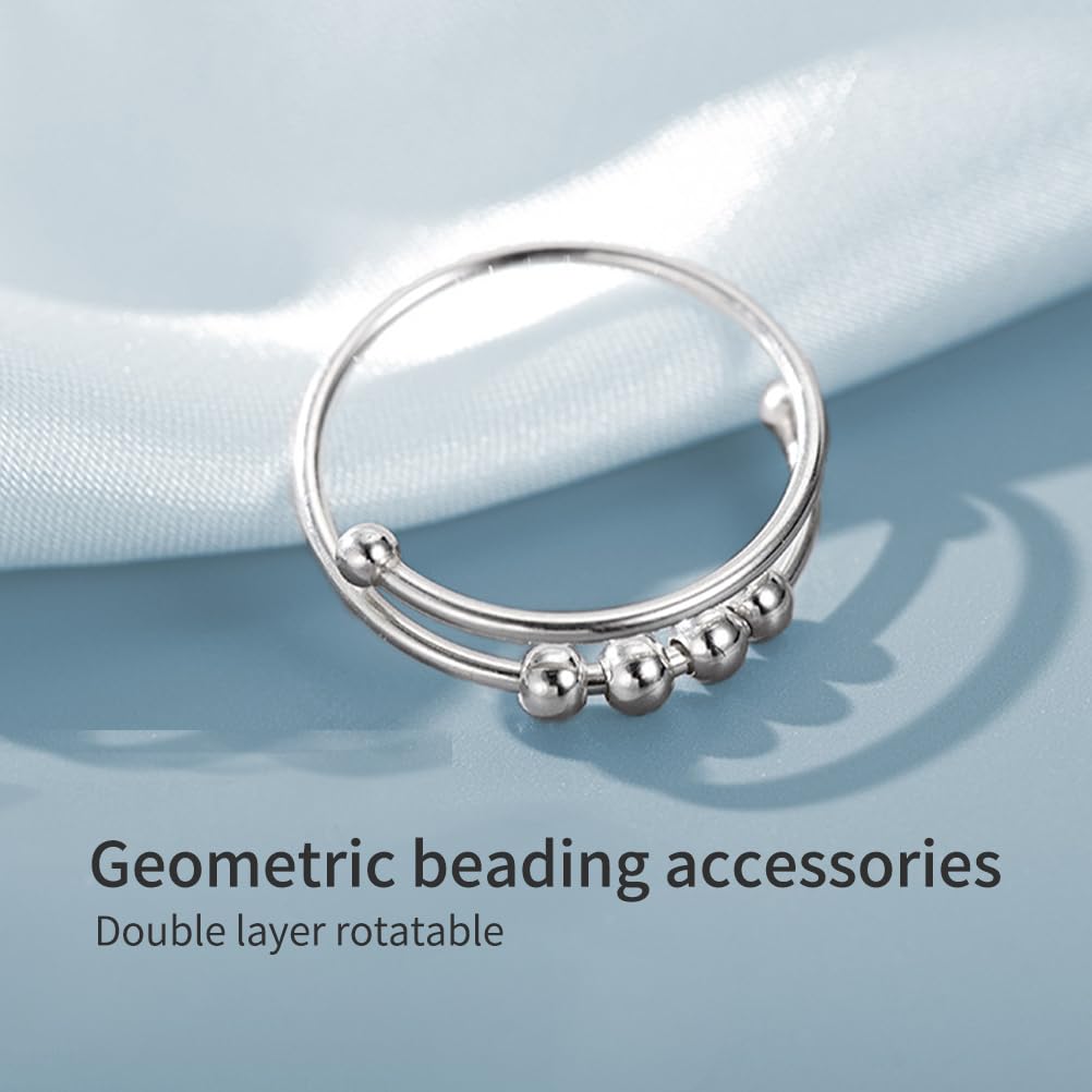 Zolkamery Anelli in Argento Sterling 925, per Ansia, Con Perline Girevoli, Regolabili, Aperti, Unisex, Gioielli Rilassanti, Oro