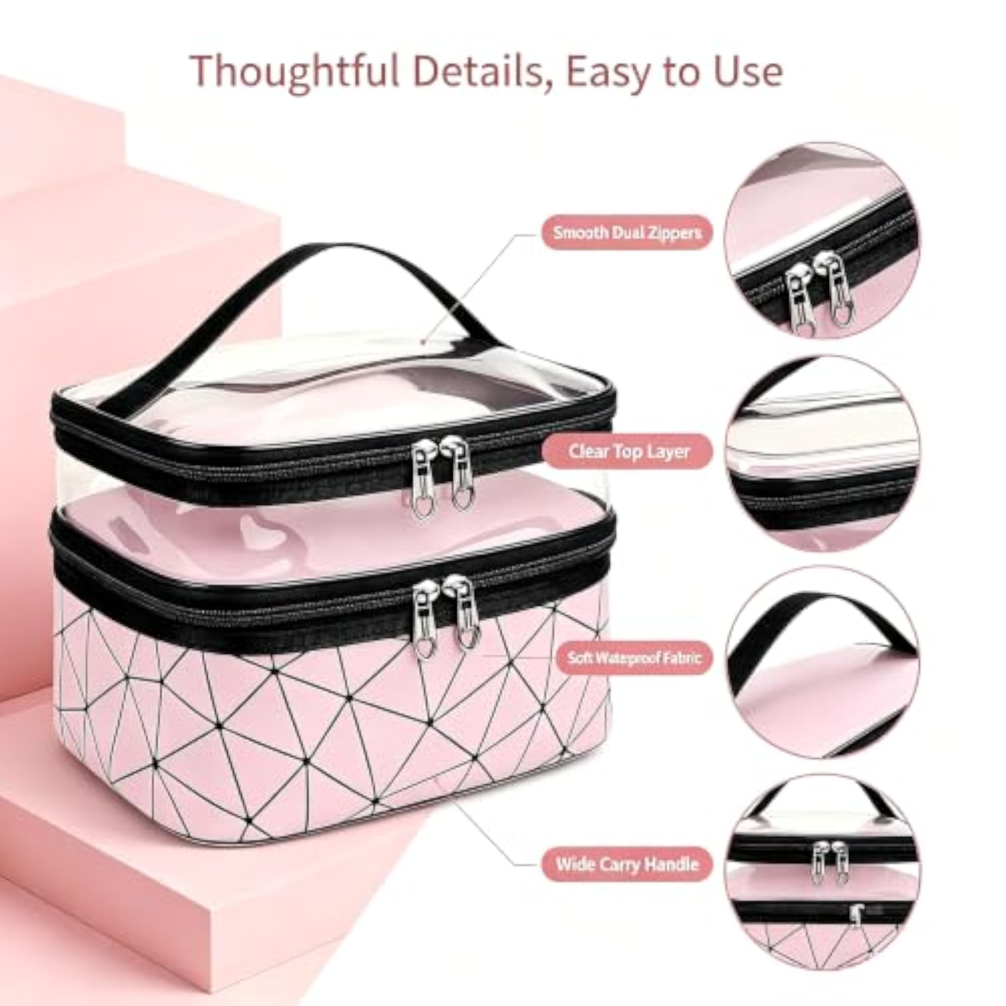 2Pcs Large Travel Makeup Bag Set, Waterproof Organizer