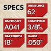 Oregon Chainsaw Guide Bar & Chain Combo, AdvanceCut Replacement for Saw Chains, Bar Length 18" (45cm), with Low Kickback Chain Set, 3/8" Pitch, 0.050" Gauge, 62 Drive Links (39272) #2
