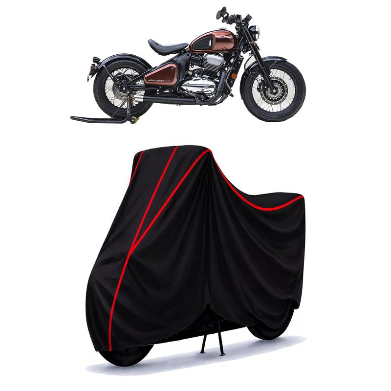 Image of Jawa 42 Bobber Water Resistant Bike Cover for All Motorcycles & Rain | Heavy Duty Taffeta Fabric | UV Protection, Dustproof, Scratchproof | All Weather Two Wheeler Body Cover with Elastic Bottom