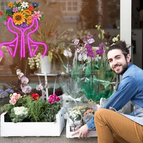 Image of Hand Bouquet Neon Lights,LED Hand Bouquet Neon Signs for Wall Decor, Neon Light Sign Neon Room Decor,USB Night Lights for Bedrooms,Shops,Florists,Bars,Parties,Wedding,Holiday Gifts(pink /12.6*14.6in)