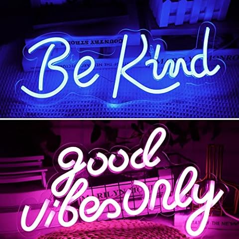 JFLLamp Good Vibes Only Neon Signs 16.5 * 10 Inch(Pink) + JFLLamp Be Kind Neon Signs 17.5 * 7 Inch(Blue) Cover