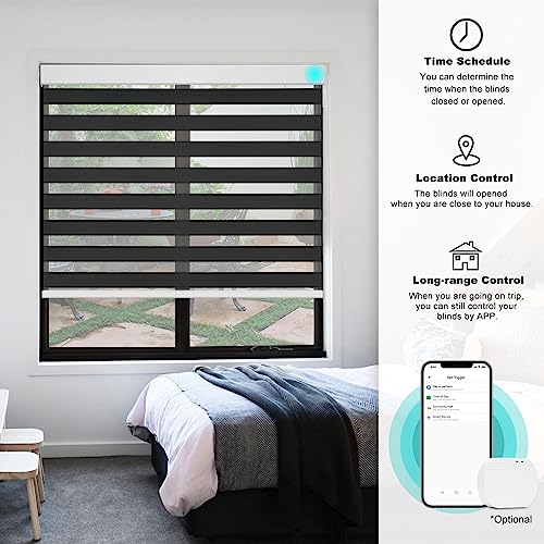 Image of Changshade Smart Zebra Roller Blinds Motorized Shades Work with Alexa, Window Shade Intelligent Electric Automatic, Black, JZCMD-RBS-BK-DNA (MYDY25Z-1)