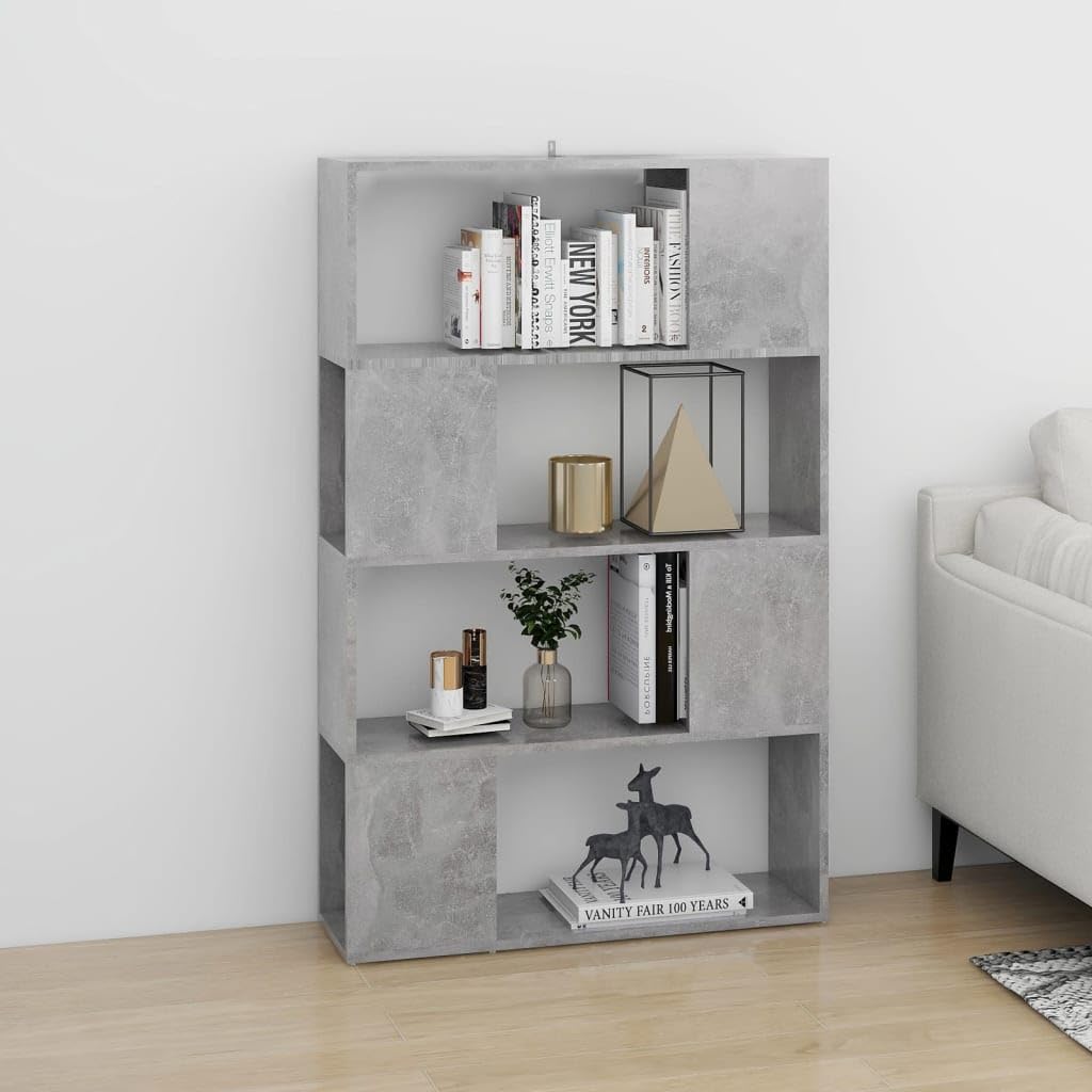 Générique Regał na książki / ścianka działowa szary beton 80 x 24 x 124,5 cm, elegancki i klasyczny design, 4 przestronne przegródki na magazyny Ranger, książki, DVD i przedmioty dekoracyjne,