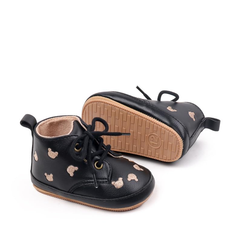Baby Boys High Top Ankle Shoes, Newborn Embroidery Pu Leather First Walkers Shoes3