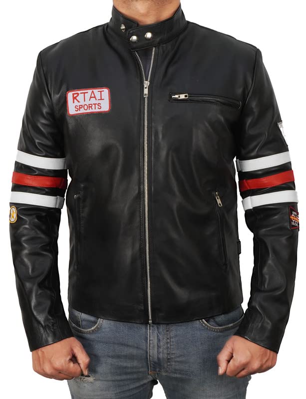 Sponsored Ad – Men's Cafe Racer Retro Biker Vintage Distressed Black Genuine Leather Motorcycle Jacket