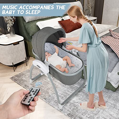 Image of INFANS 2 in 1 Smart Electric Baby Rocking Bassinet, Automatic Bedside Crib for Infants, Sleeper Cradle with Remote Control 5 Speed Natural Sway Timing Function 12 Preset Lullabies for Newborn