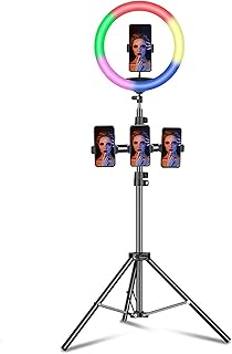 JJFF LED Ring Light, Dimmable Colorful Ringlight with Extendable Tripod Stand Phone Holder Live Fill Light for Live Stream Makeup Tiktok YouTube Video