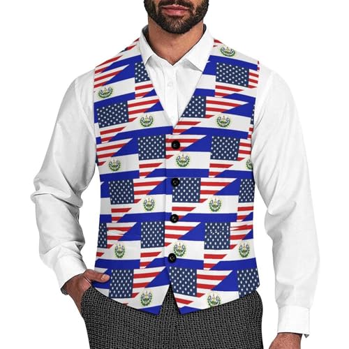 U.S. And El Flag Suit Vest for Men Slim Fit Tuxedo Waistcoat Button Down V Neck Business Dress Coat