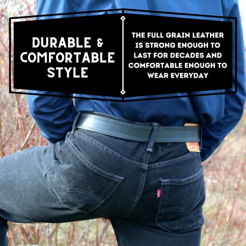 R.G. BULLCO Men's 1-1/2" Genuine Premium Ranger Leather Belt with Snaps, Solid Buckle, Double Edge Stitch4