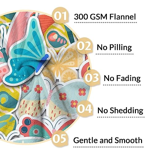 Butterfly Blanket Gifts - 60"x80" Cute Throw for Women, Girls - Colorful Soft Fuzzy Blankets for Bed, Couch & Living Room