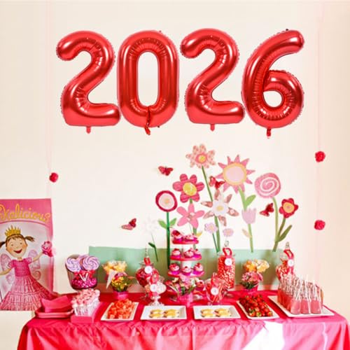 Image of TONIFUL 2026 Graduation Balloons 42Inch Red 2026 Number Balloons Aluminum Foil Mylar Balloons for New Year Eve Graduation Decorations Class of 2026 Christmas Anniversary 2026 Grad Party Supplies
