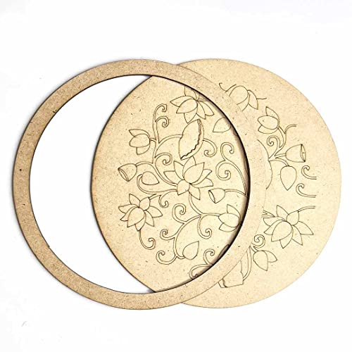 Image of Adikala Alekhan MDF Engraved Design Wall Plate Base with Frame Cutout for DIY Craft 8.Inch