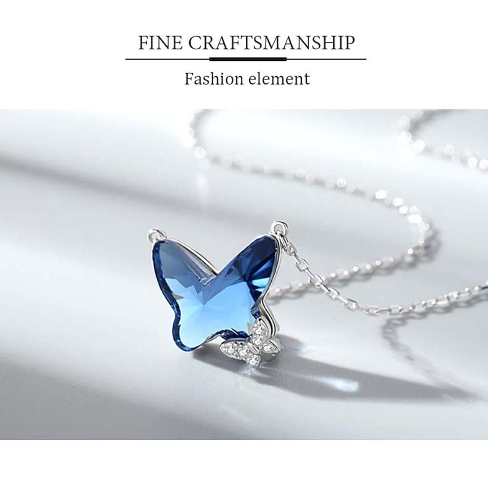 LNNSHX Collar de Mariposa, joyería con Colgante de Cristal de Plata de Ley S925, Piedra Natal para Mujer