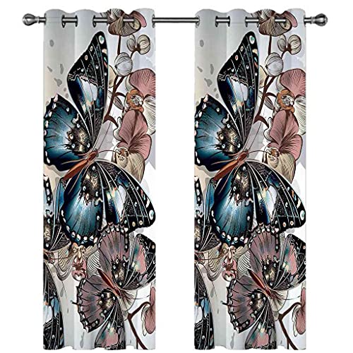Rideau occultant imprimé papillon fleuri 264x160 cm - 3