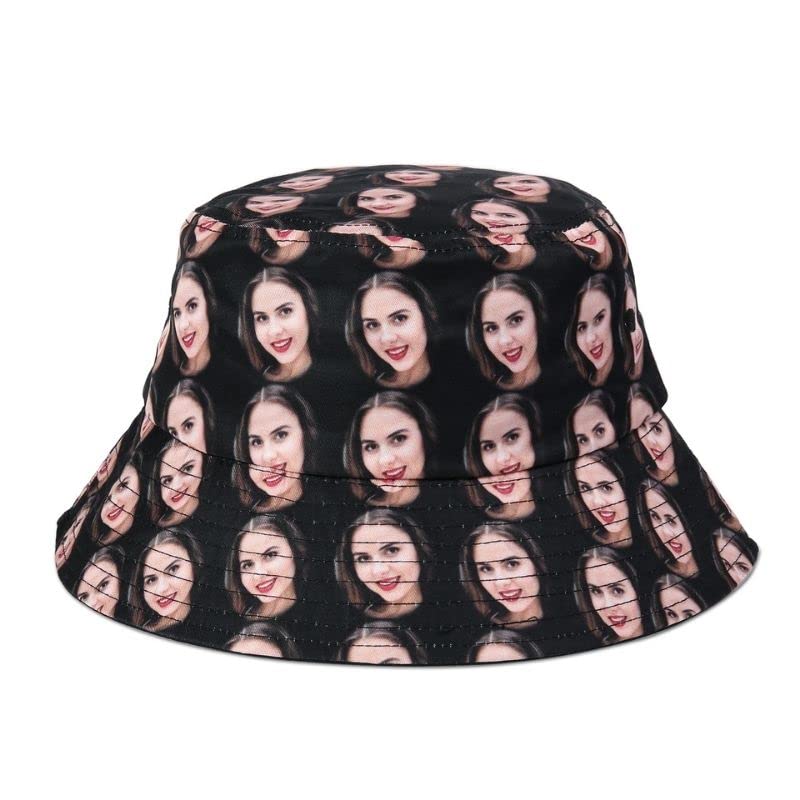 Glooraca Sombreros de cubo para fotos – Sombrero de verano con impresión de imagen personalizada, sombrero de pescador de verano, sombrero de playa reversible para mujeres, hombres, adolescentes