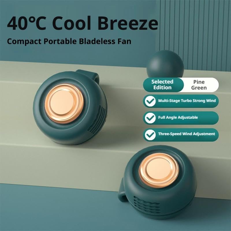 Mini Ventilatore A Clip Portatile Senza Pale – 3 Velocità, Ricarica USB-C, 900mAh, Per Vita O Collo (verde)