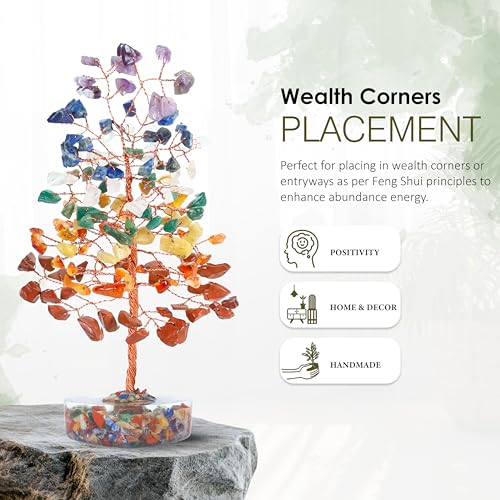 Image of Crocon 7 Chakra Heart Shape Base Crystals Tree, Birthday Gifts for Women | Healing Crystals Tree of Life, Positive Energy, Good Luck, Home Office Decor Gifts, Gift for Women - Sister Mom & Grandma