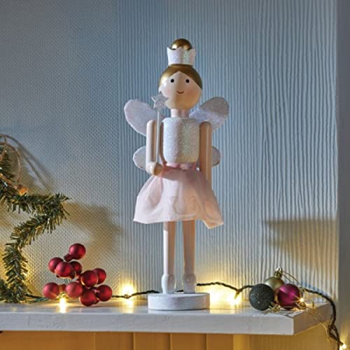 Marco Paul - Estatua de Navidad grande de 30 cm de pie con diseño de hada y nueces, decoración tradicional para interiores, bailarina de madera pintada a mano Cover