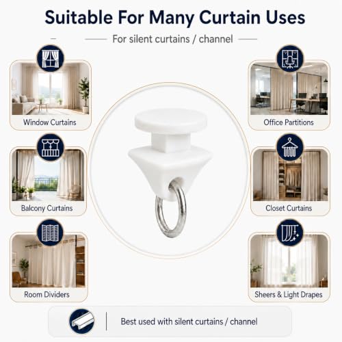 Image of FAPBADRI Plastic Silent Runners Sliders Rollers for Curtain Track Channel | Smooth Glide Curtain Gliders | Color - White | Pack of 100 Pieces
