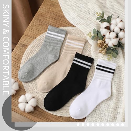 Image of Jspupifip 8 Pair Striped Athletic Crew Socks Running Socks for Men Women | Moisture-Wicking, Soft Stretchy Casual Mid Calf Socks Size 5-8, Breathable Casual Gym Socks