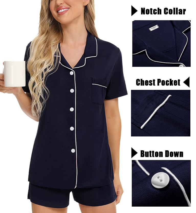 Image of SWOMOG Womens 3pcs Button Down Pajamas Set Short Sleeve Sleepwear Bride Pj Lounge Set with Long Pants