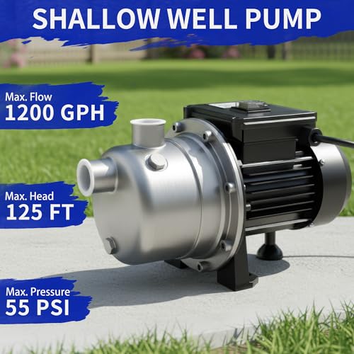 Image of LANCHEZ 1 /2 HP Shallow Well Pump, 960 GPH Stainless Steel Water Transfer Pump, 115V Garden Irrigation Pump, Water Booster Jet Pump for Home Garden Lawn Farm, Black