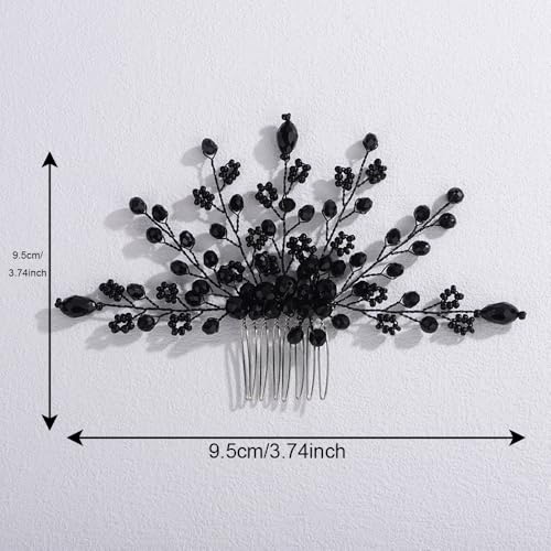 Peine para cabello negro con cristales, artesanal miniatura 4