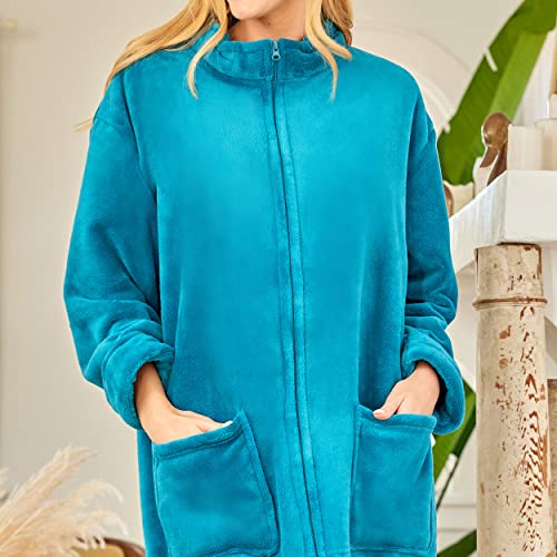 Image of Alexander Del Rossa Long Zip Up Robes, Plush Zipper Robes for Plus Size, Housecoats Zipper Front