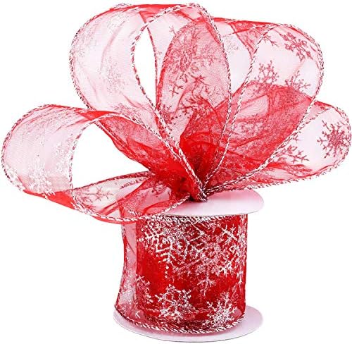 2.5 Inch Width Organza Ribbon Shiny Clear Snowflake Ribbon with Spool for Christmas Decoration, Gift Wrapping, Party Decoration (Gold, 45 Meters)