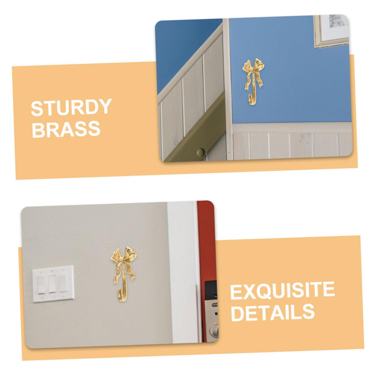 Ganci da Muro Decorativi e Portanti 2 Pezzi in Ottone a Forma di Fiocco Design Elegante e Retrò per Camera da Letto e Ufficio