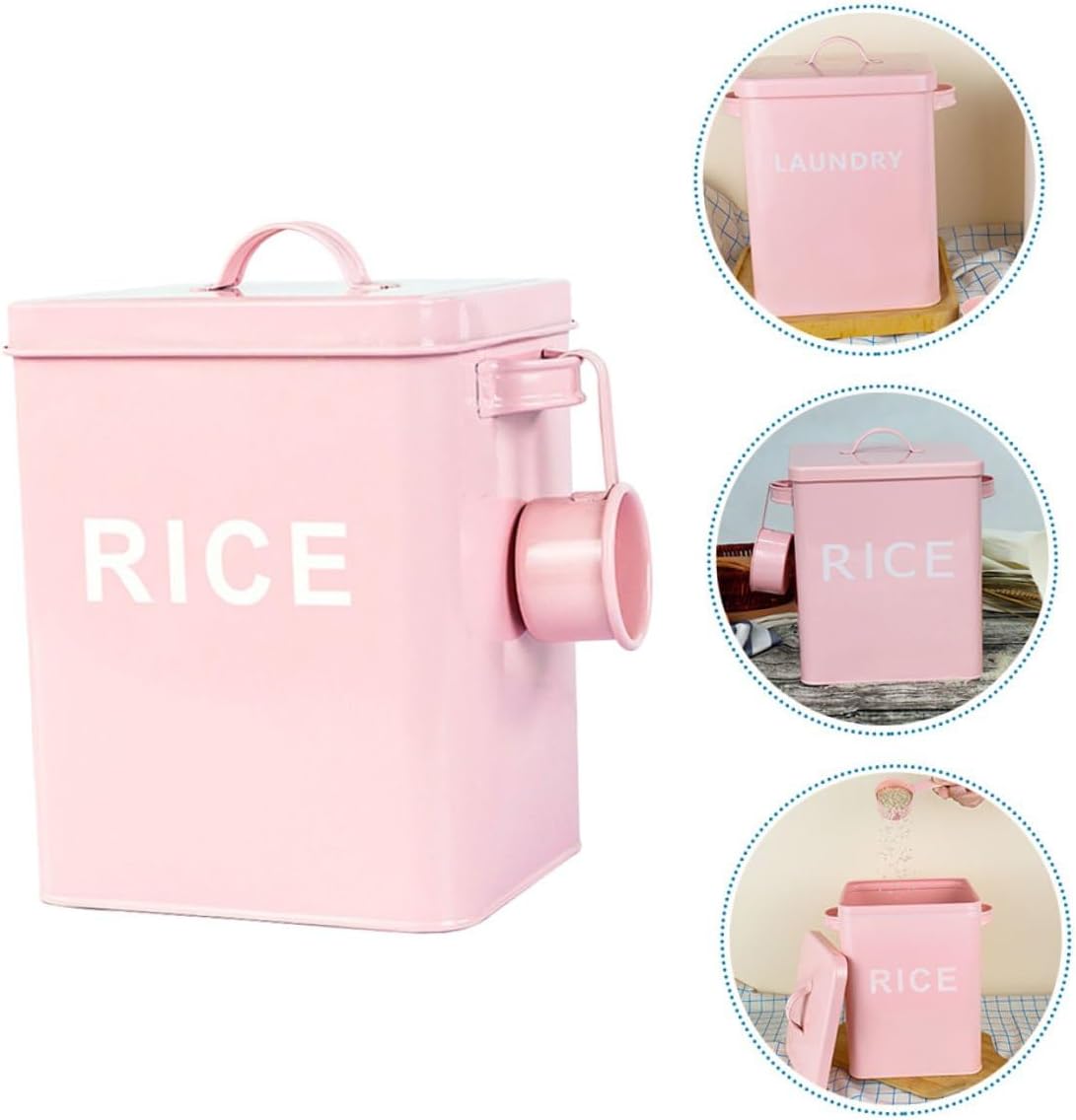 Healifty Sealed Pet Food Bucket and Kitchen Rice Storage Container Large Capacity Metal Food Barrel with Measuring Cup