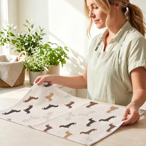 Image of 4 Pcs Cute Dachshund Kitchen Towels, Dachshund Gifts Reusable Dish Towels 2