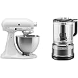 KitchenAid Classic Series 4.5 Quart Tilt-Head Stand Mixer K45SS, White & 5 Cup Food Chopper - KFC0516, Contour Silver