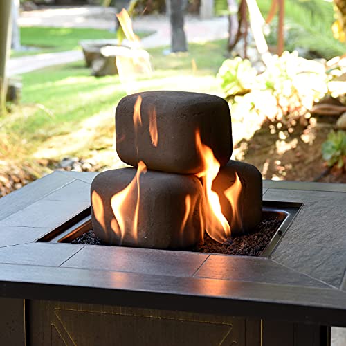 Ceramic Fire Rectangles | Mixed Set of 23 | Modern Accessory for Indoor and Outdoor Fire Pits or Fireplaces – Brushed Concrete Look | Midnight Black