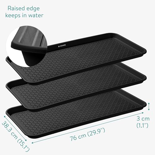 Navaris 3er Set XL Schuhablage Schuhabtropfschale - Schuhmatte Abtropfmatte - Abtropfmatte Schuhe - Schuhtablett Abtropfschale Groß - Schuhwanne - Abtropfschalen Schuh - Schwarz