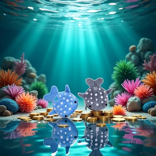 2Pcs Cute Whale Shark Coin Purse, Shark Wallet Novelty Purse Aesthetic Kawaii Accessories With Zipper Funny Small Plush Girls Wallet Women's Coin Purses and Pouches, Men's Fashion (blue and grey)2