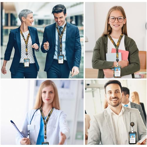 Pacote com 2 cordões de crachá de girassol, cordão ajustável com carretel retrátil, lindo porta-crac